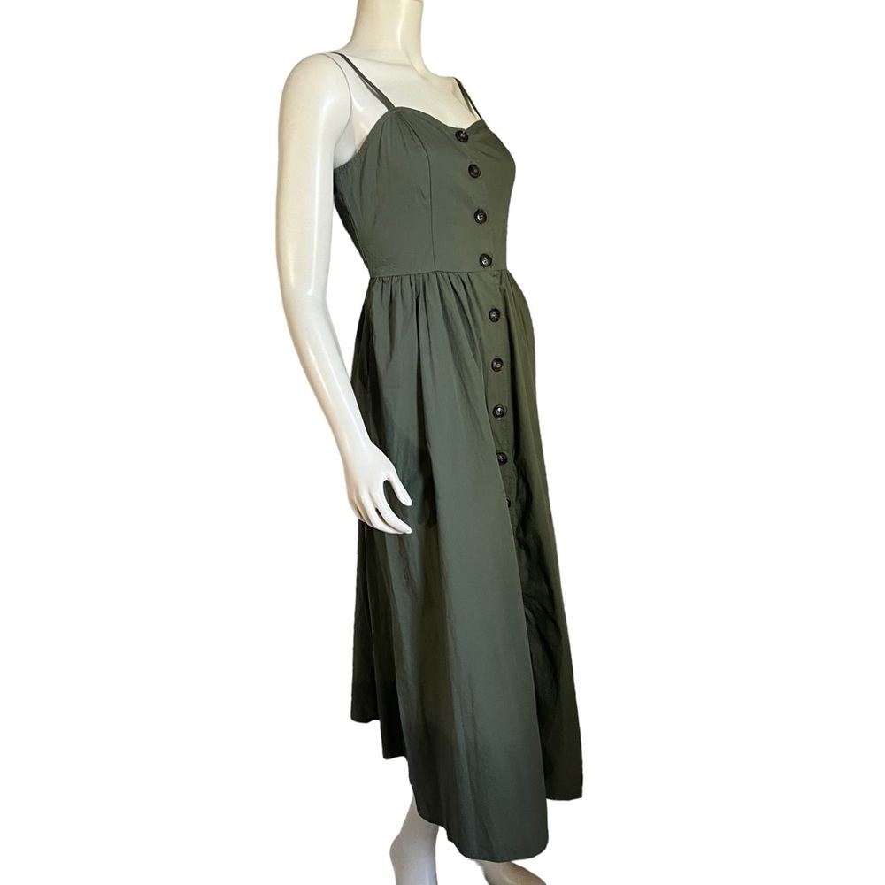 Who What Wear | Womens 100% Cotton Army Green  Button Up Wide Hem Midi Dress | M - Picture 7 of 17